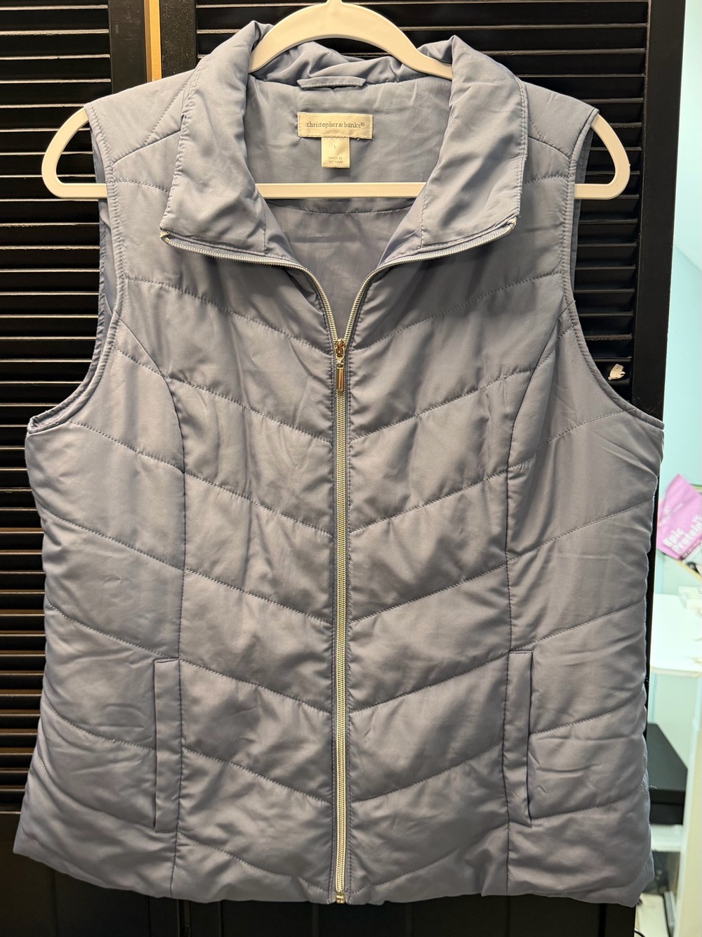 Christopher & Banks Quilted Pale Blue Sleeveless Puffer Vest